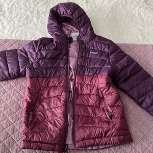 Girls reversible Patagonia down filled coat with hood sz 10